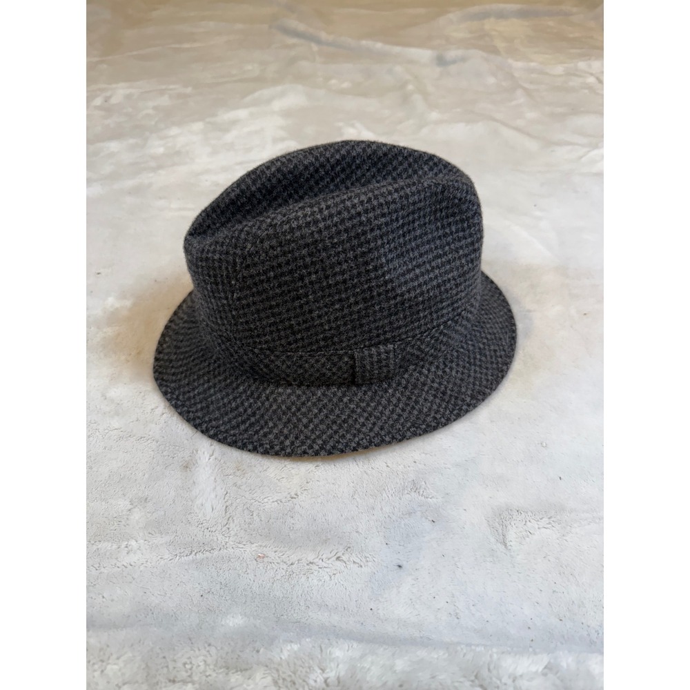 Country Gentleman Mens Wool Fedora Hat Grey Houndstooth Made in Italy Size L